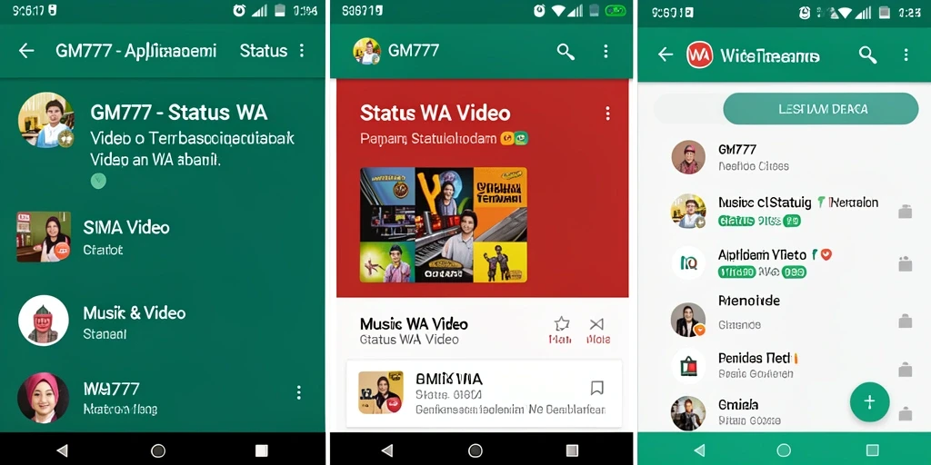Antarmuka GM777 menampilkan berbagai pilihan video Status WA yang menarik.