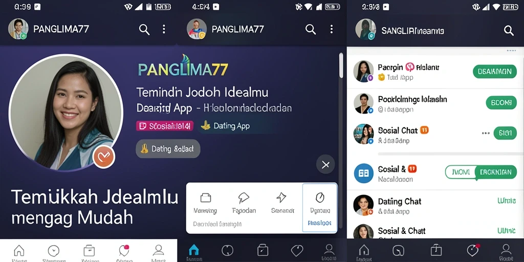 Tampilan antarmuka pengguna aplikasi dating yang interaktif dan menarik.