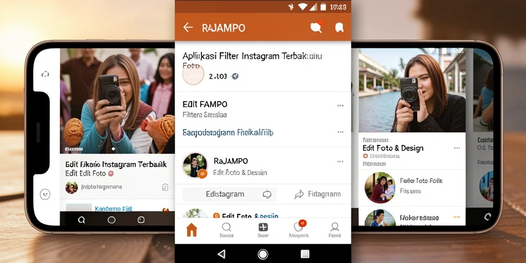 Antarmuka RAJAMPO yang menawan dengan beragam filter Instagram.