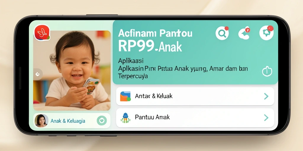 Screenshot aplikasi RP99 menampilkan antarmuka pemantauan anak yang sederhana dan informatif.