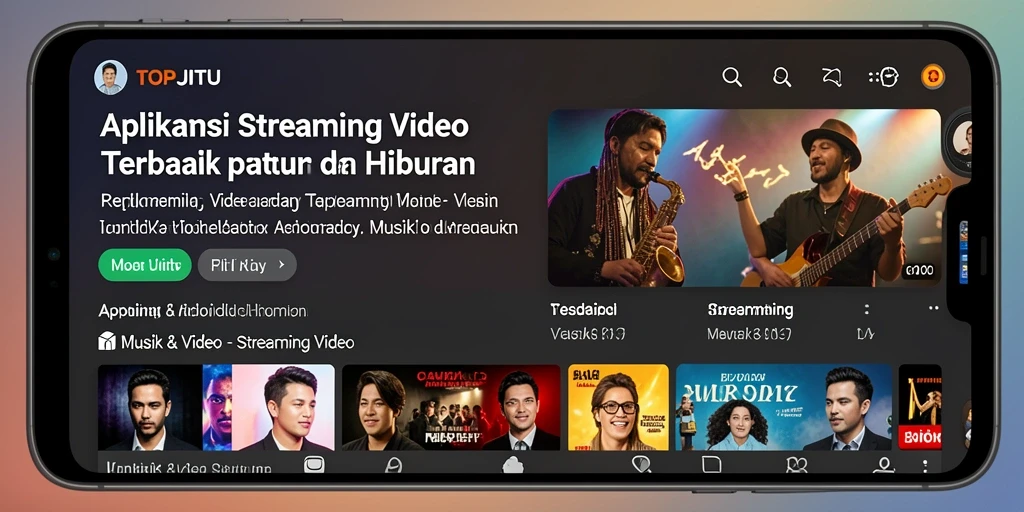 Antarmuka aplikasi TOPJITU yang menawan untuk streaming video.